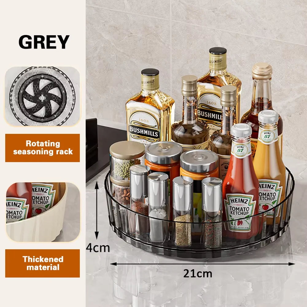 360 Rotating Tray Spice Rack Pantry Cabinet Turntable with Base Storage Bin Kitchen Organizer for Seasoning Cosmetic Storage Box