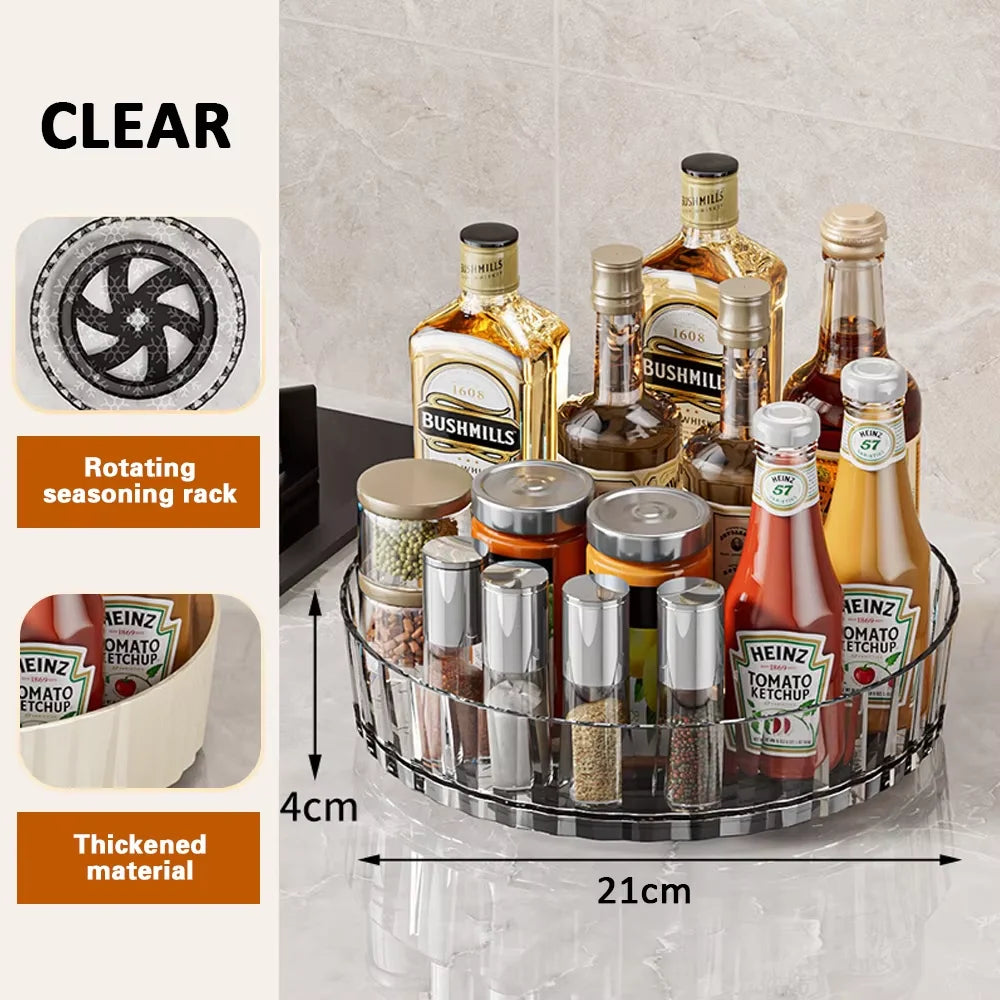 360 Rotating Tray Spice Rack Pantry Cabinet Turntable with Base Storage Bin Kitchen Organizer for Seasoning Cosmetic Storage Box
